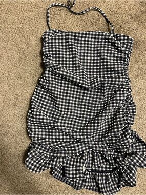 Jcrew Navy and White Gingham Ruffle Swimsuit